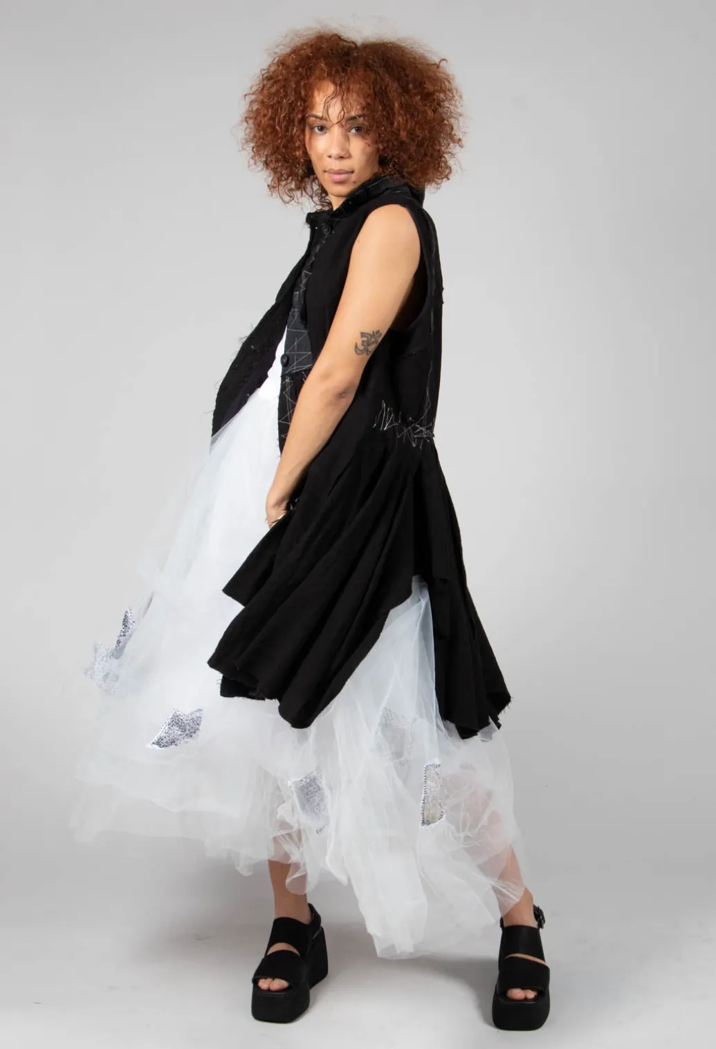 Patch Print Tulle Skirt in White