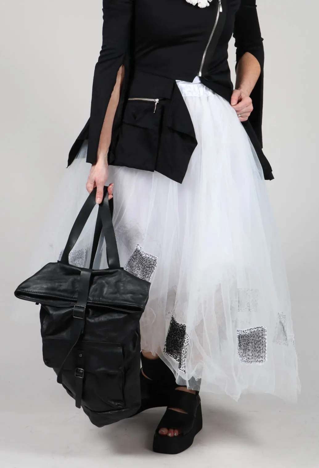 Patch Print Tulle Skirt in White