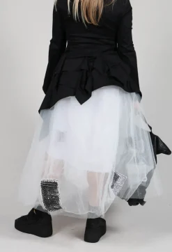 Patch Print Tulle Skirt in White