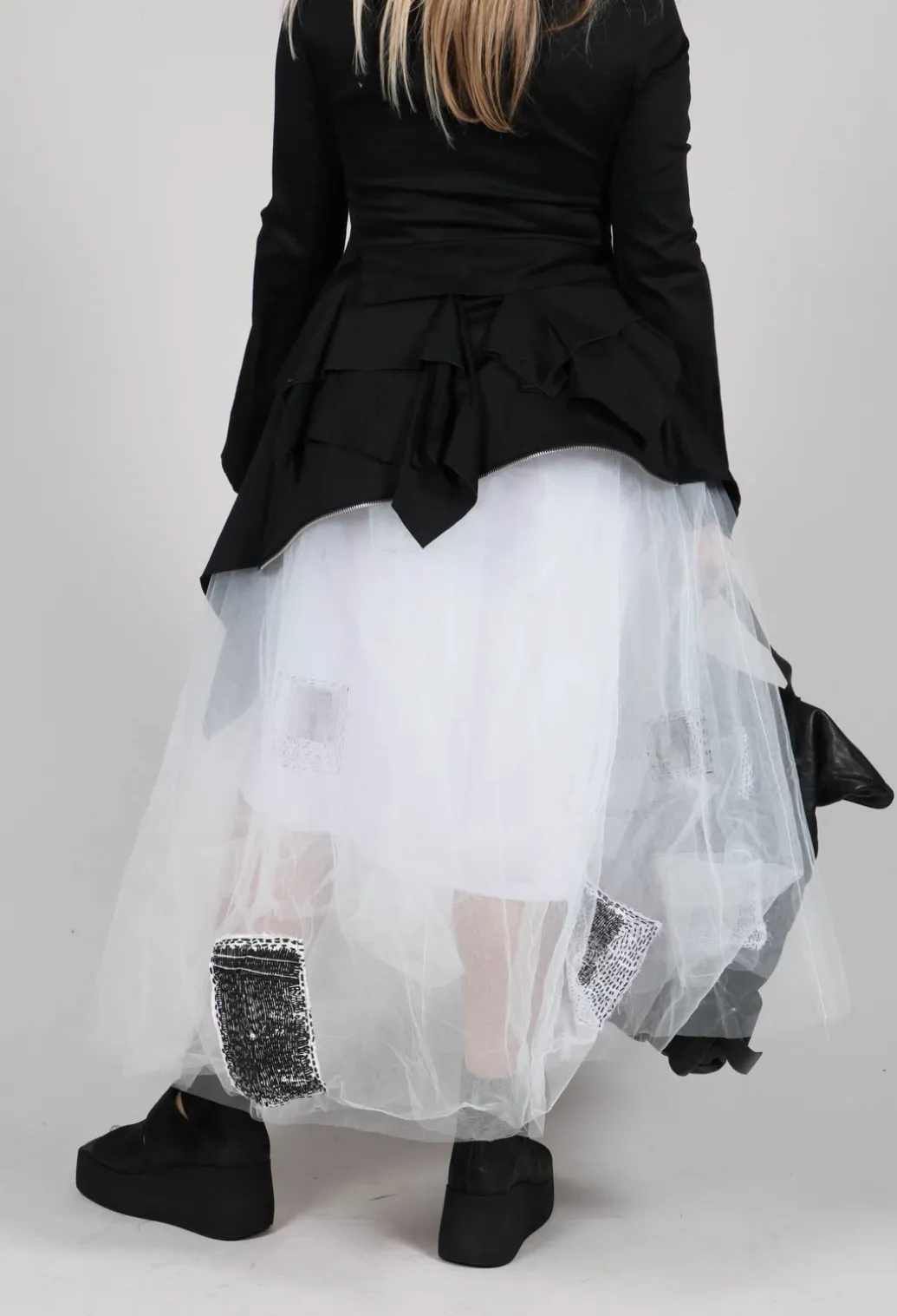 Patch Print Tulle Skirt in White