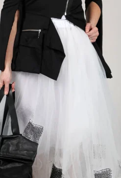 Patch Print Tulle Skirt in White