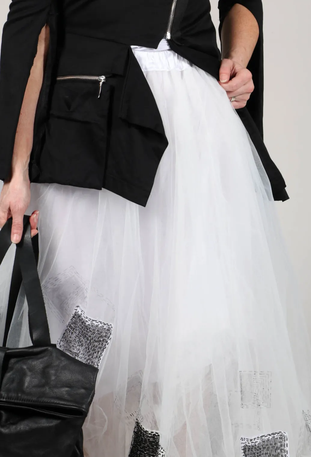Patch Print Tulle Skirt in White