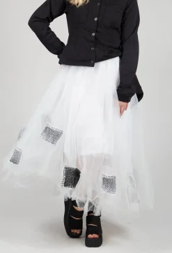 Patch Print Tulle Skirt in White