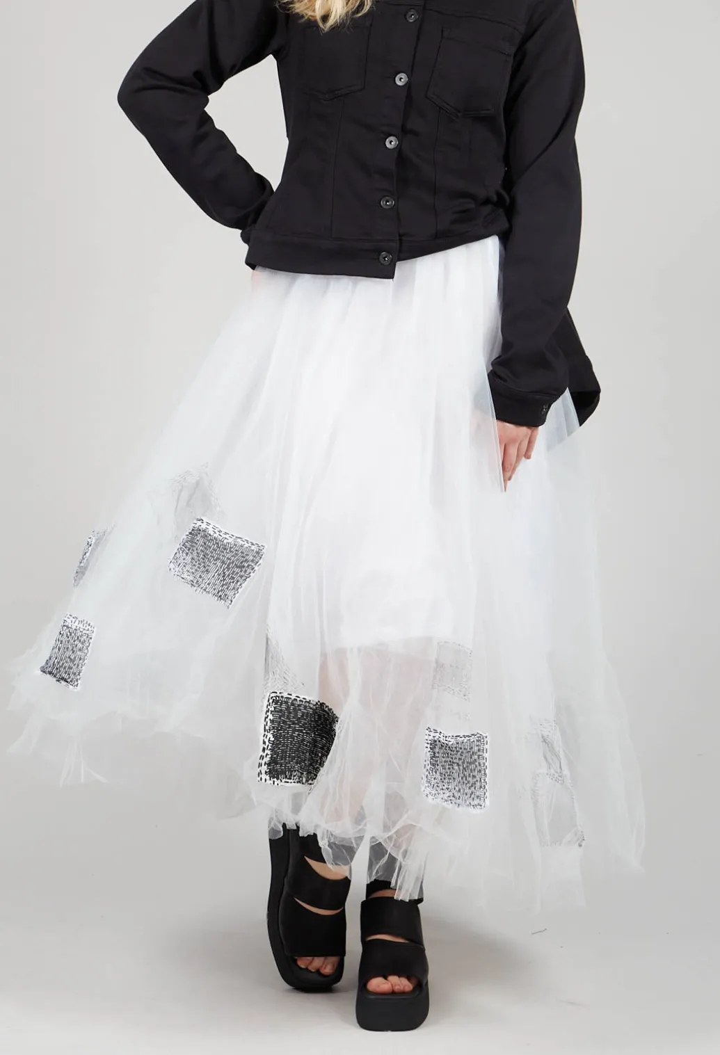 Patch Print Tulle Skirt in White