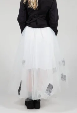 Patch Print Tulle Skirt in White