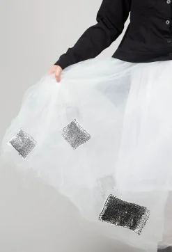 Patch Print Tulle Skirt in White