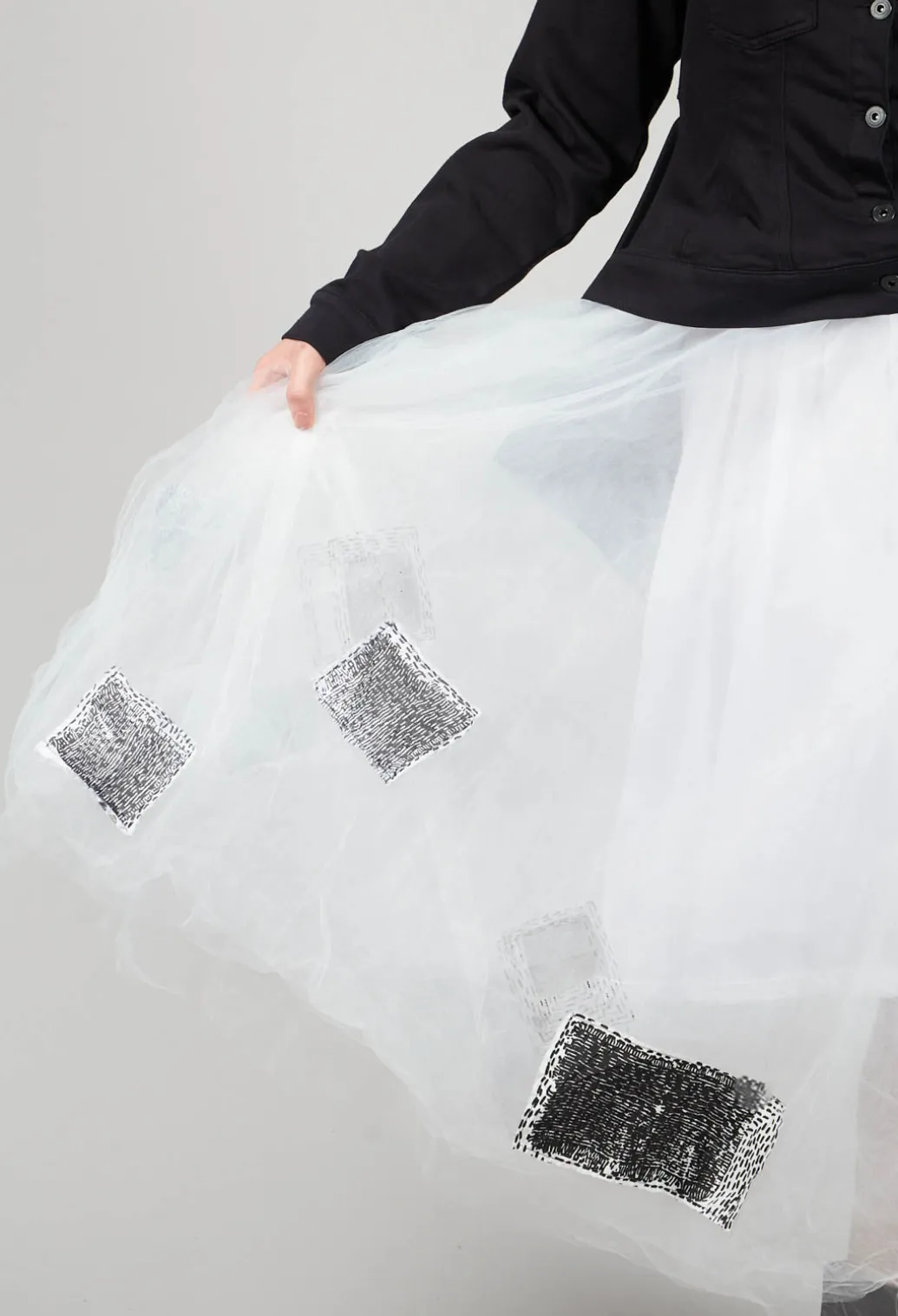 Patch Print Tulle Skirt in White
