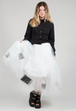 Patch Print Tulle Skirt in White