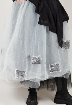 Patch Print Tulle Skirt in White