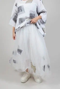 Patch Print Tulle Skirt in White