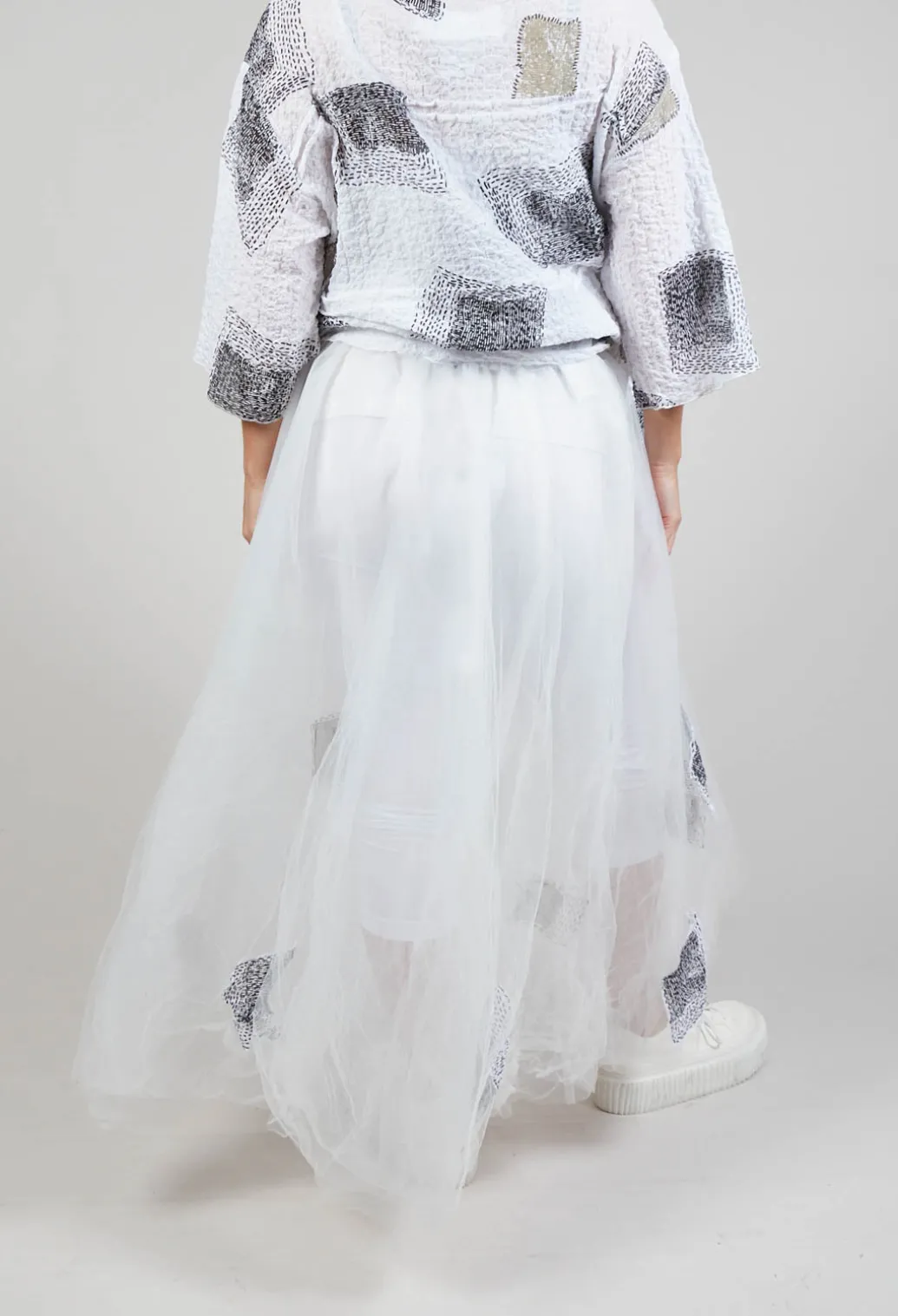 Patch Print Tulle Skirt in White