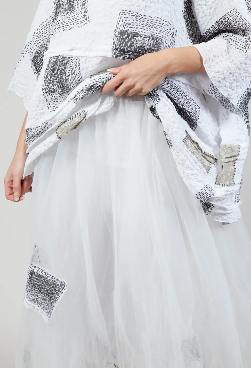 Patch Print Tulle Skirt in White