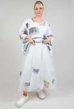 Patch Print Tulle Skirt in White