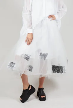 Patch Print Tulle Skirt in White