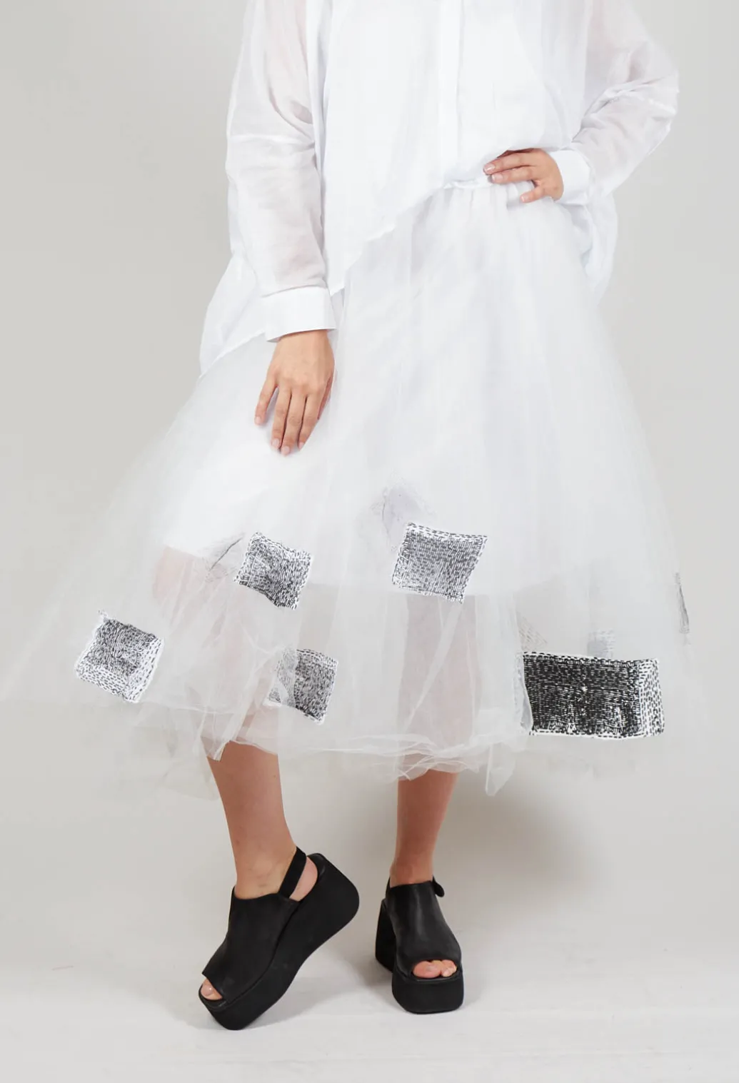 Patch Print Tulle Skirt in White