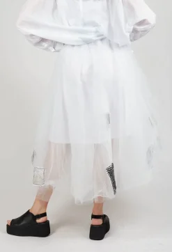 Patch Print Tulle Skirt in White