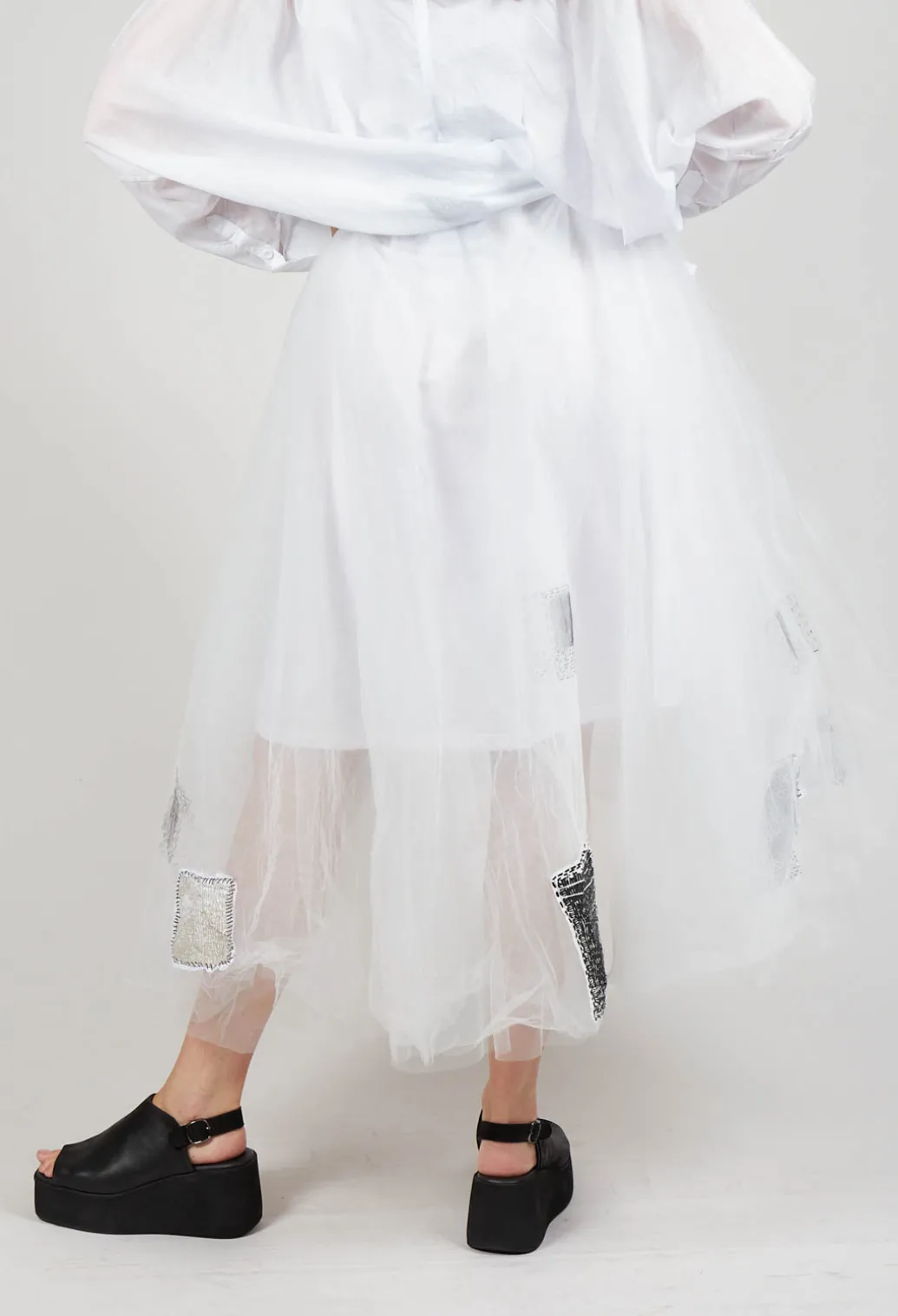 Patch Print Tulle Skirt in White