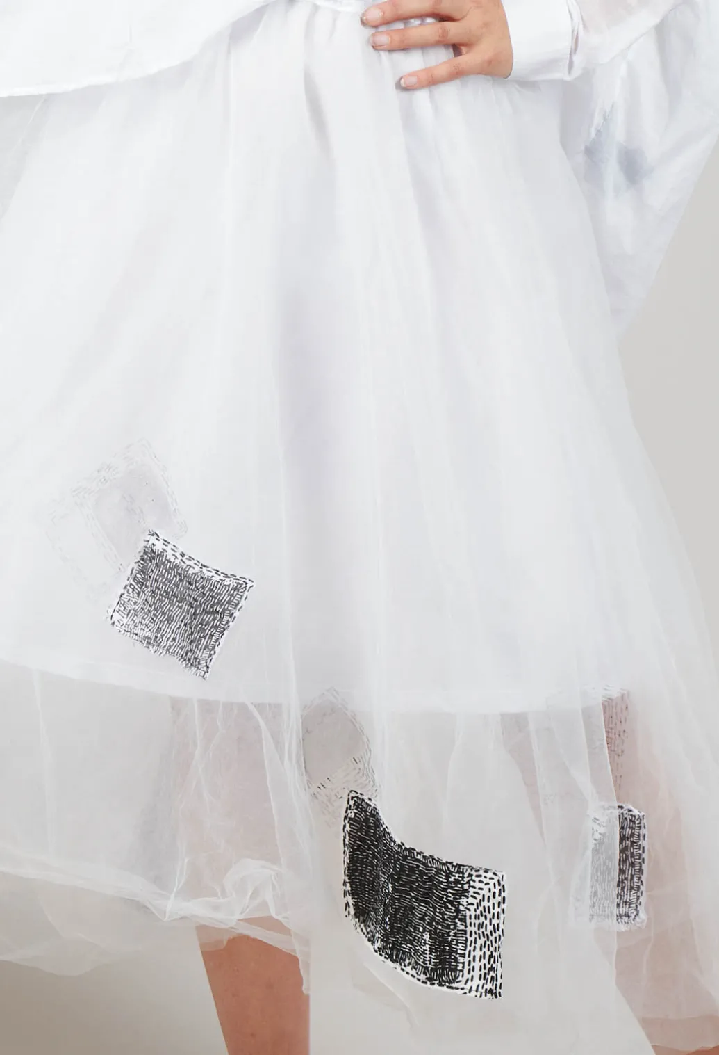 Patch Print Tulle Skirt in White