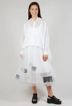 Patch Print Tulle Skirt in White