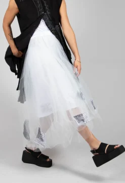 Patch Print Tulle Skirt in White