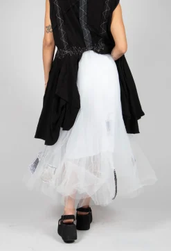 Patch Print Tulle Skirt in White