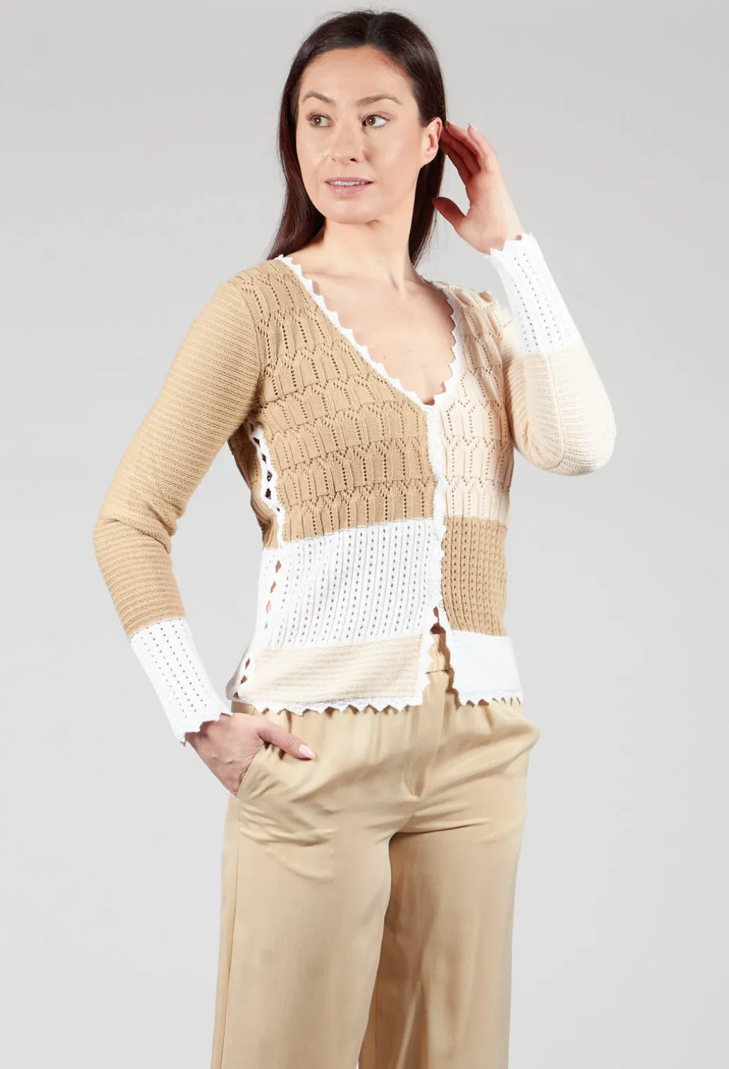 Patched Crochet Cardigan in Jojoba