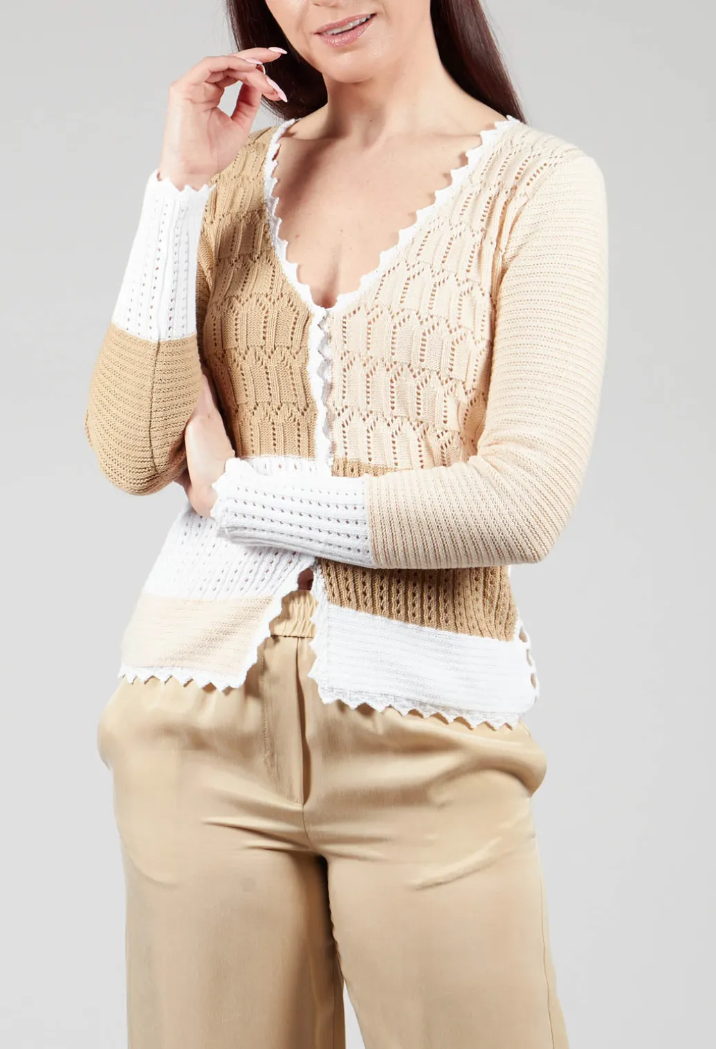 Patched Crochet Cardigan in Jojoba