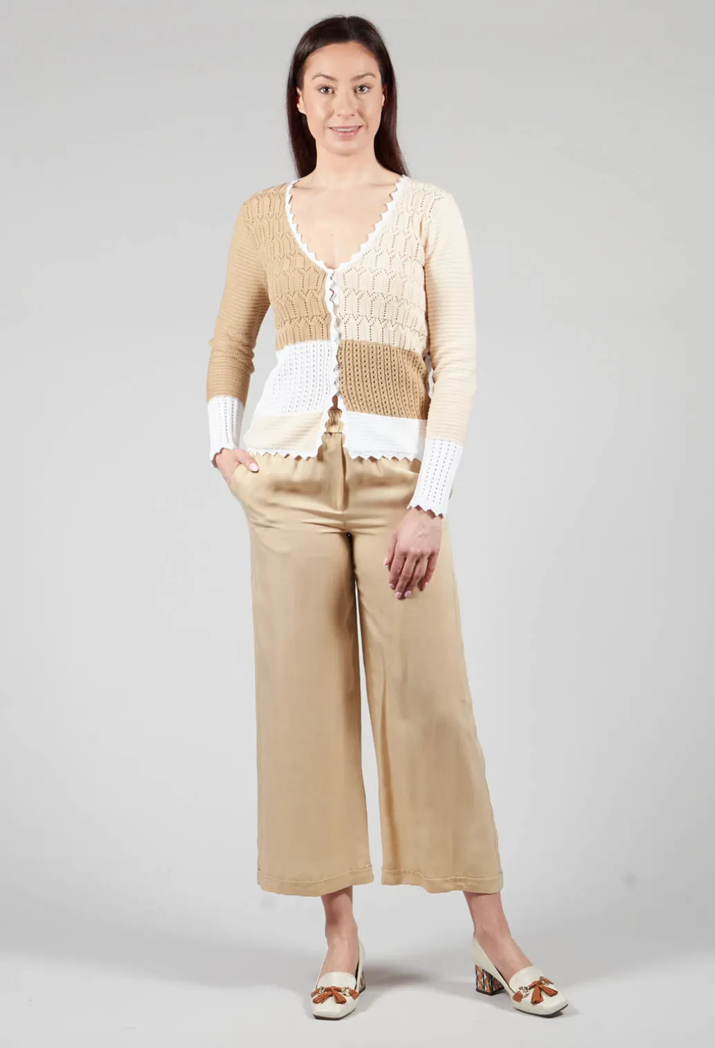 Patched Crochet Cardigan in Jojoba