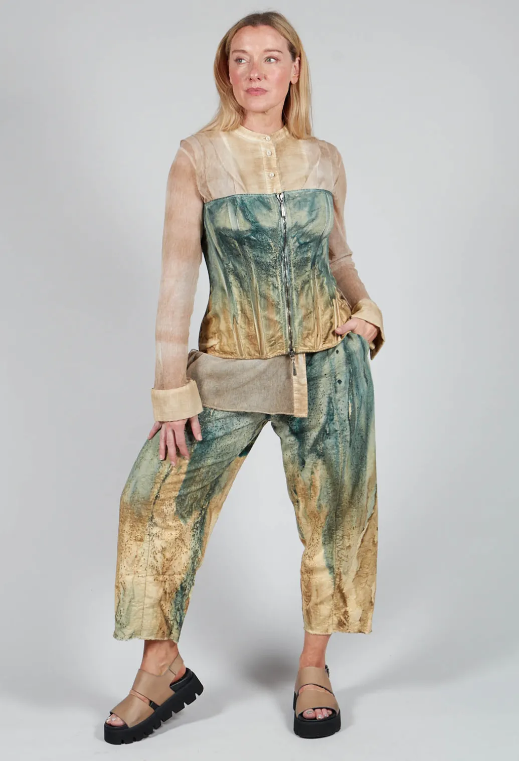 Pattern Trousers in Petrol and Tea
