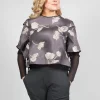 Patterned Top with Mesh insert in Mauve