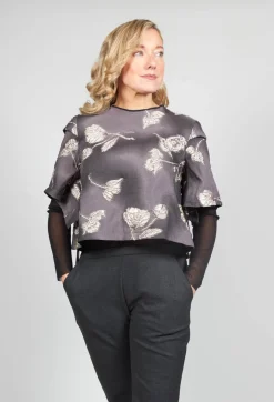 Patterned Top with Mesh insert in Mauve