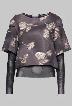 Patterned Top with Mesh insert in Mauve
