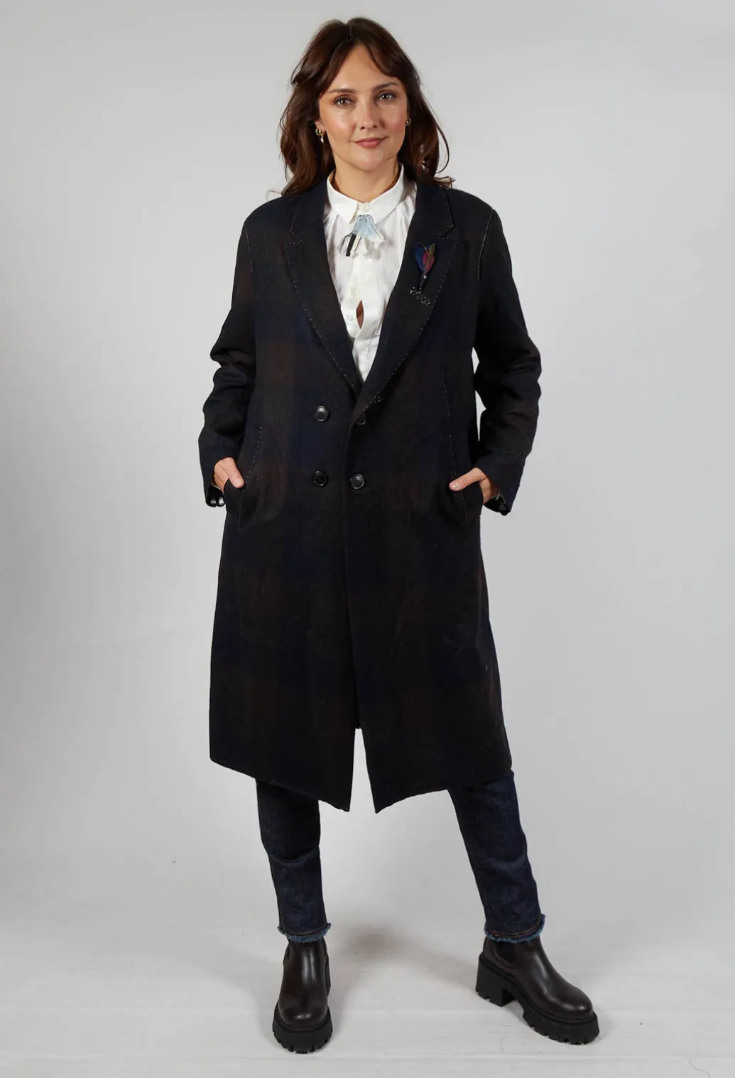 Pea Coat in Muted Tartan