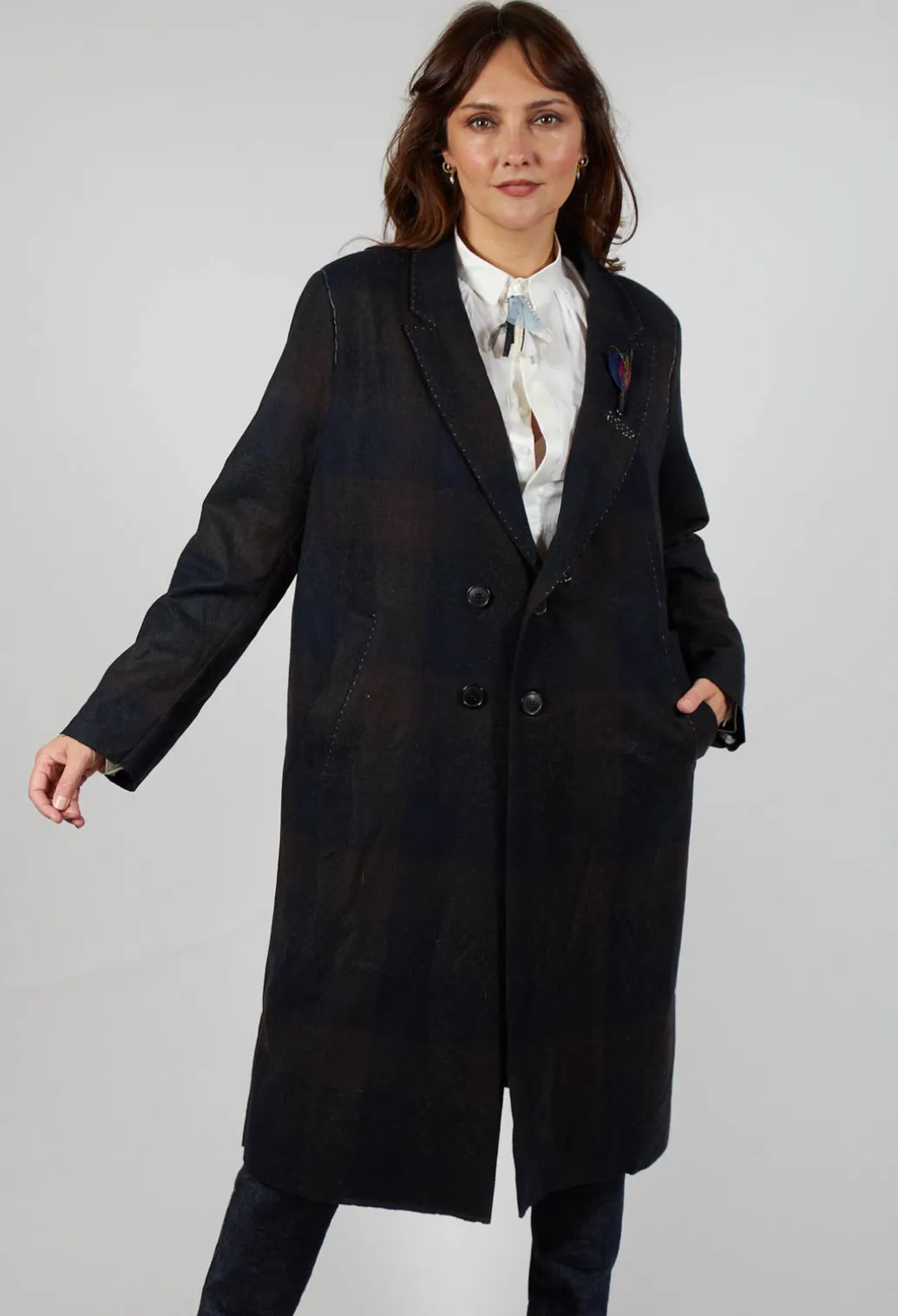 Pea Coat in Muted Tartan