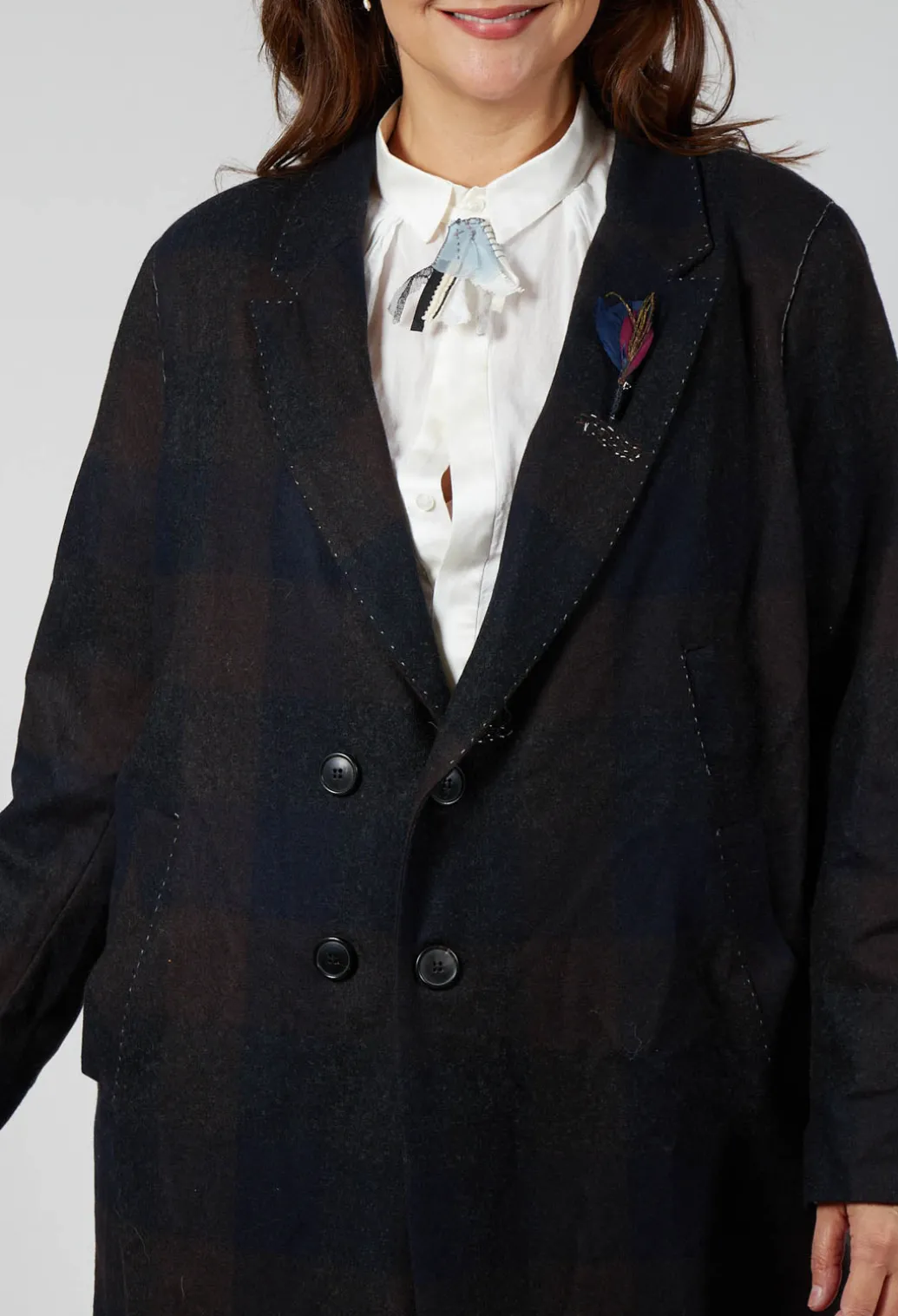 Pea Coat in Muted Tartan