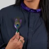 Peacock Feather Pin in Green and Purple