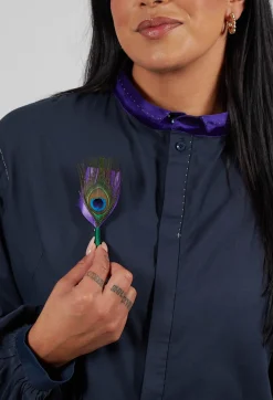 Peacock Feather Pin in Green and Purple
