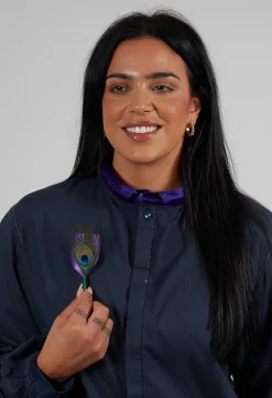 Peacock Feather Pin in Green and Purple