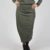 Pencil Skirt with Exposed Seams in Camp