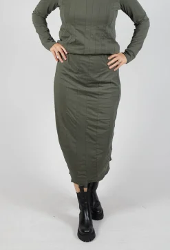 Pencil Skirt with Exposed Seams in Camp