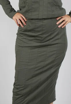 Pencil Skirt with Exposed Seams in Camp