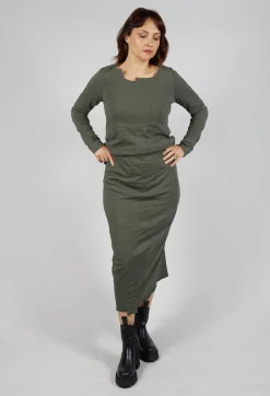 Pencil Skirt with Exposed Seams in Camp