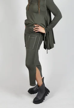 Pencil Skirt with Multiple Pockets in Olive