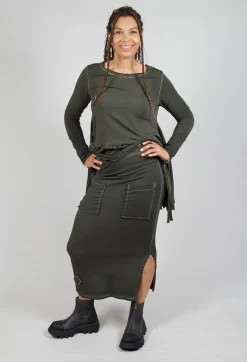 Pencil Skirt with Multiple Pockets in Olive