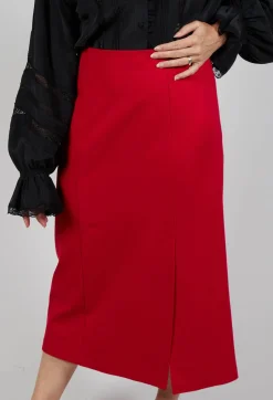 Pencil Skirt with Split in Urban Red