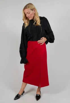 Pencil Skirt with Split in Urban Red