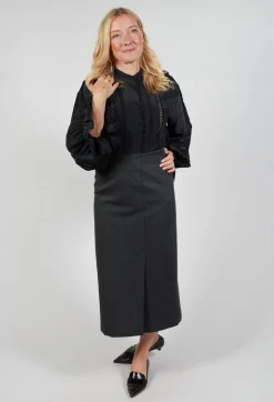 Pencil Skirt with Split in Dark Grey
