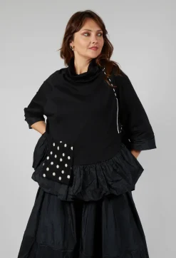 Peplum Polka Dot Pocket Top in Black