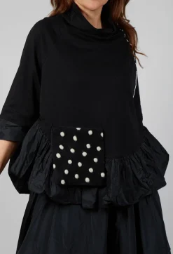 Peplum Polka Dot Pocket Top in Black