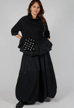 Peplum Polka Dot Pocket Top in Black